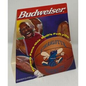 Vintage 1995 Budweiser Charlotte Hornets Restaurant Table Tent Standee Pyramid